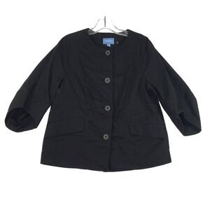 Simply Vera Vera Wang Black Cotton Blend 3/4 Puff Sleeve Jacket Cropped‎ Size S